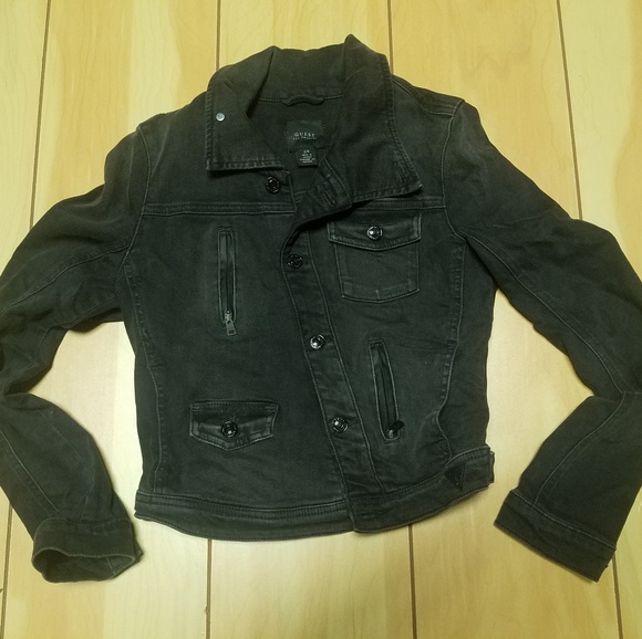 guess black denim jacket womens
